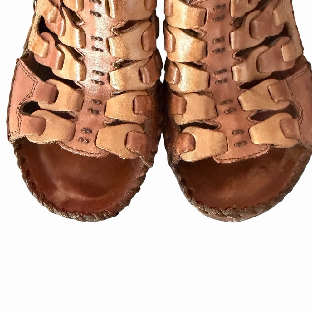 Ariat Womens 6B Brown Leather Woven Wedge Mule Sandals Whipstitch Western Boho - Picture 8 of 12